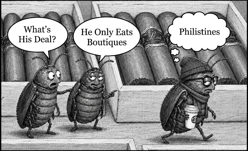 Cartoon about boutique and premium cigar labeling
